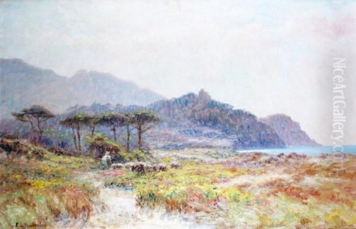 Berger Et Son Troupeau Dans Les Dunesfleuries Pres De La Ciotat Oil Painting by Francois Richard De Montholon