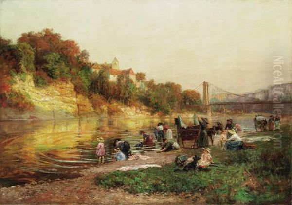 Washerwomen Along The River
Oil On Canvas Oil Painting by Francois Richard De Montholon