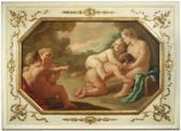 De. Putti Playing Blindman's 
Buff. A Supraporte. The Attribution Has Been Confirmed By Nicola 
Spinosa, Napels. Oil/canvas/canvas.#1provenance: Old Hessian Private 
Collection Oil Painting by Francesco de Mura