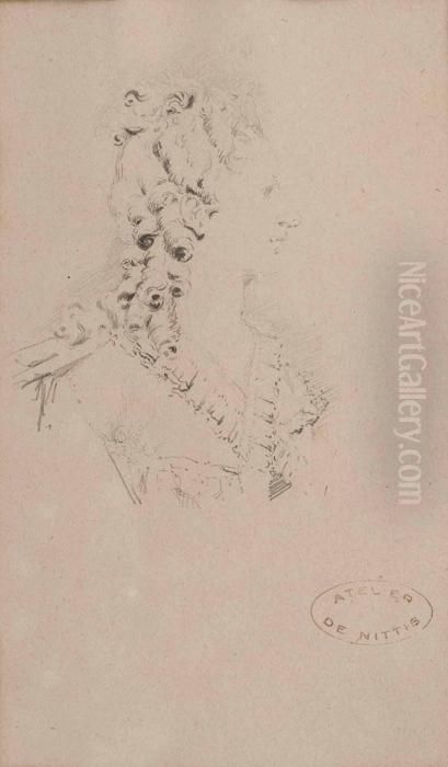 Portraitskizze Einer Dame Mit Gelocktem Haar Im Profil Oil Painting by Giuseppe de Nittis