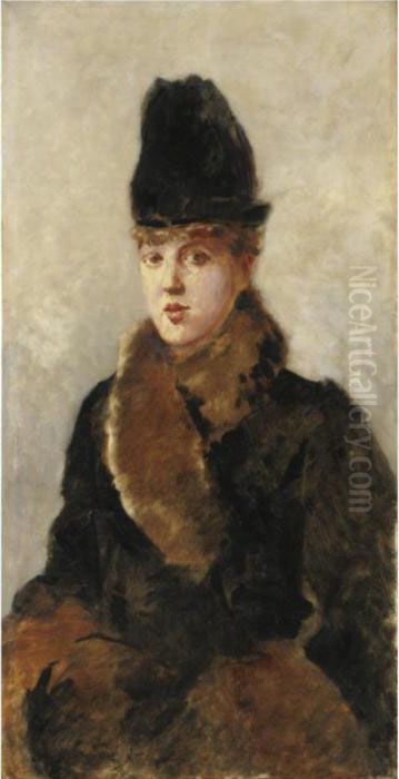 Grande Ritratto Di Signora Con La Pelliccia Oil Painting by Giuseppe de Nittis