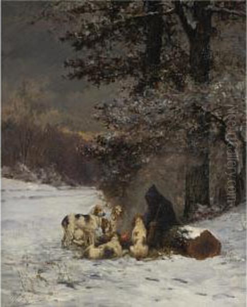 A Warm Break From The Hunt Oil Painting by Charles Olivier De Penne