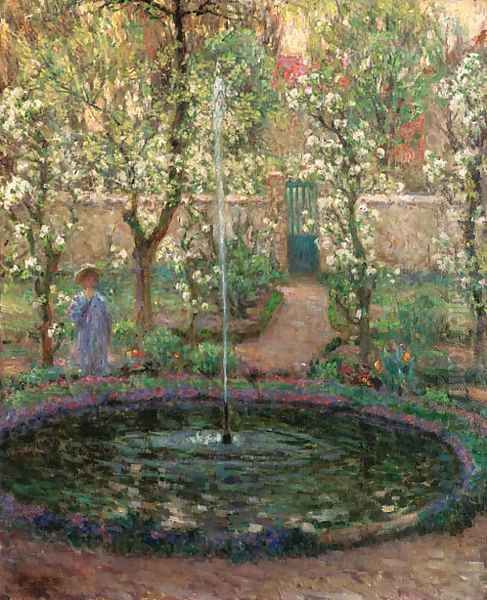 Jeune fille au jardin Oil Painting by Henri Eugene Augustin Le Sidaner