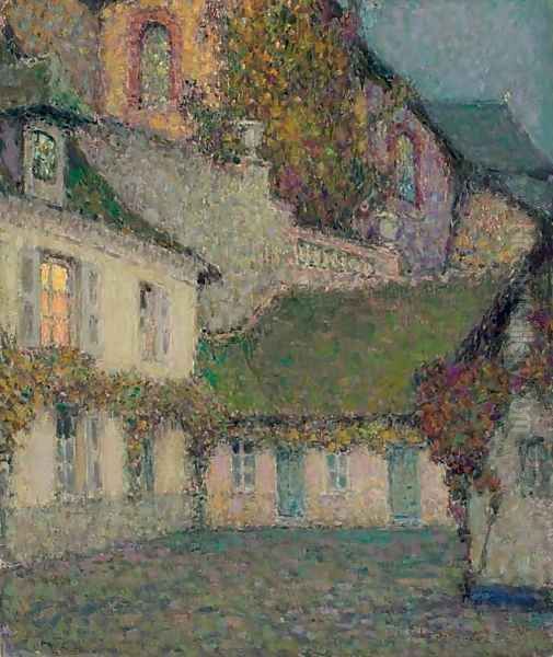 La maison sous l'eglise au crepuscule Oil Painting by Henri Eugene Augustin Le Sidaner