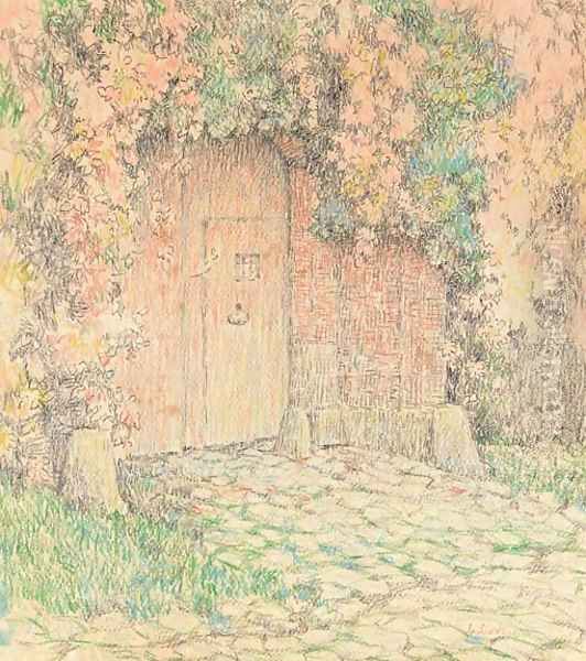 Le portail de la maison rose, Gerberoy Oil Painting by Henri Eugene Augustin Le Sidaner
