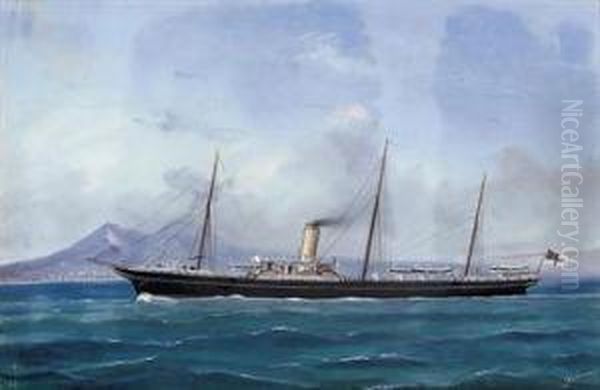 A Steam Yacht Of The Royal Yacht Squadron In The Bay Ofnaples Oil Painting by Antonio de Simone
