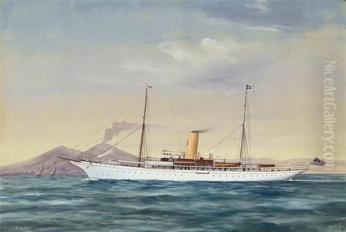 The American Steam Yacht 
Cassandra 
 Cruising In Mediterraneanwaters Off Naples Oil Painting by Antonio de Simone
