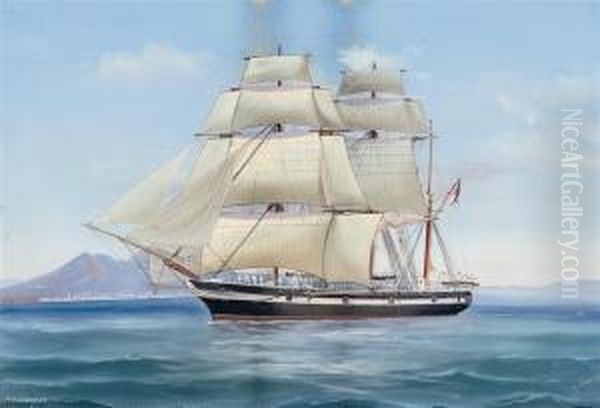 Cruizer 
 Under Sail In The Bay Of Naples Oil Painting by Antonio de Simone