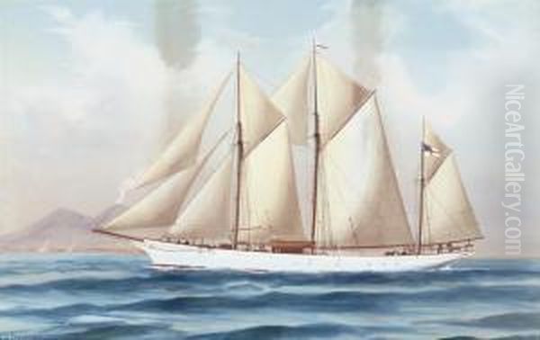 The Royal Yacht Squadron's Schooner 
Fantome 
 In Full Sail Off Naples; And The Royal Yacht Squadron's Schooner 
Fantome 
Reefed- Down In Heavy Seas Oil Painting by Antonio de Simone