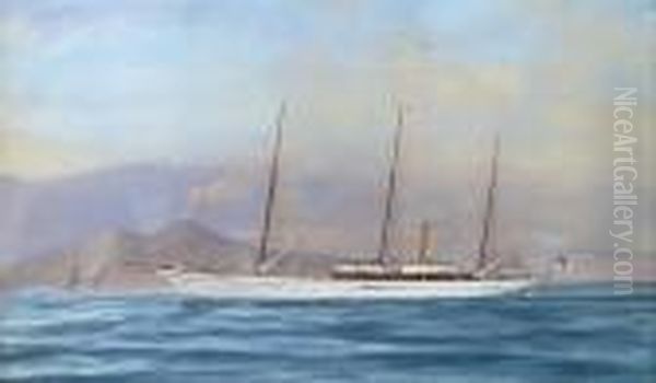 The Royal Yacht Squadron's Steam Yacht 
Aries 
 In Mediterranean Waters Off Naples Oil Painting by Antonio de Simone