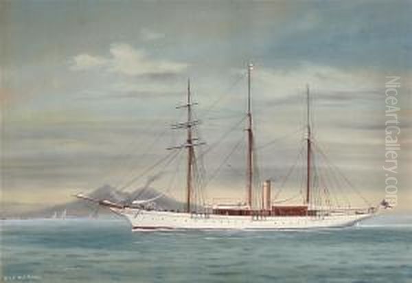 The Royal Yacht Squadron's Steam Yacht 
Norseman
 In The Bay Of Naples; And 
Norseman
 In Stormy Waters Oil Painting by Antonio de Simone