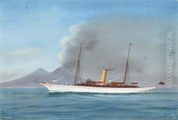 The British Steam Yacht 
Emerald
 In Neapolitanwaters Oil Painting by Antonio de Simone