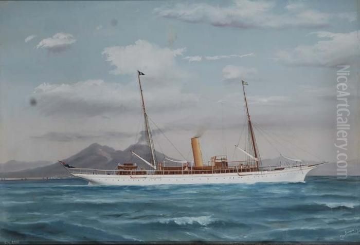 Ritratto Dello Steam Yacht Erin In Uscita Dal Golfo Di Napoli Oil Painting by Antonio de Simone