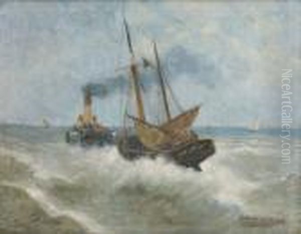 Vapeur Et Bateau De Peche Enmer Du Nord Oil Painting by Gustave De Smet