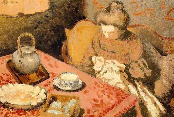 Tea, Madame Gaorges Lemmen Oil Painting by Georges Lemmen