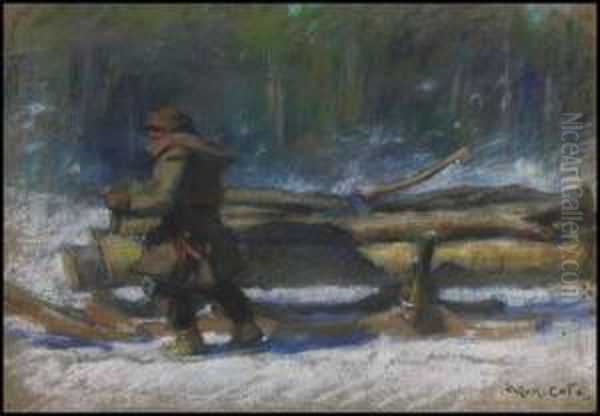 Hauling Logs Oil Painting by Marc Aurele de Roy Suzor-Cote