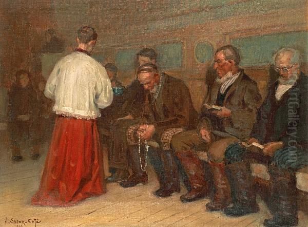 La Quete, Eglise D'arthabaska Oil Painting by Marc Aurele de Roy Suzor-Cote