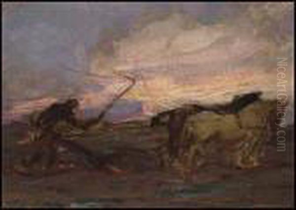 Ploughing Oil Painting by Marc Aurele de Roy Suzor-Cote