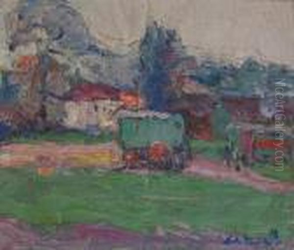 Paysage Avec La Roulotte Oil Painting by Vladimir De Terlikowski