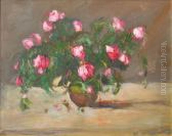 Bouquet De Roses Oil Painting by Vladimir De Terlikowski