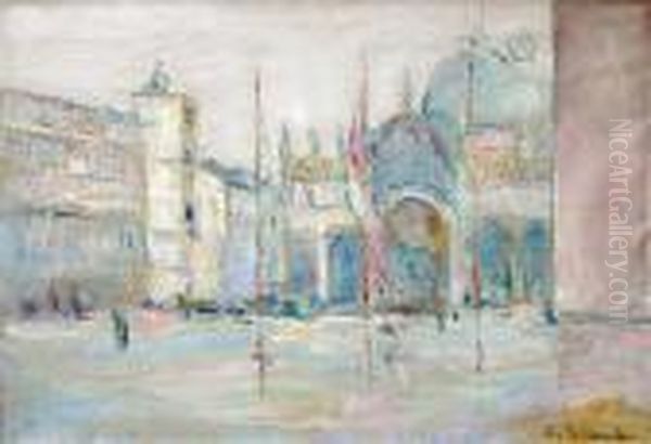 Place St Marc A Venise Oil Painting by Vladimir De Terlikowski