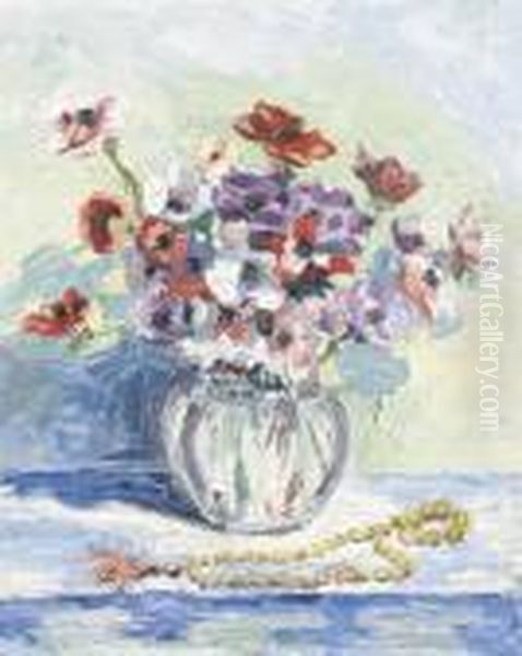 Stillleben Mit Anemonen Und Kette Oil Painting by Vladimir De Terlikowski