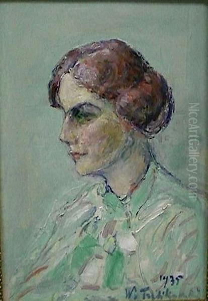 Portrait De Femme Oil Painting by Vladimir De Terlikowski