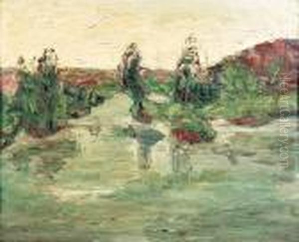 Effet Du Matin, Dordogne A Rocque Gageac. 1920. Oil Painting by Vladimir De Terlikowski