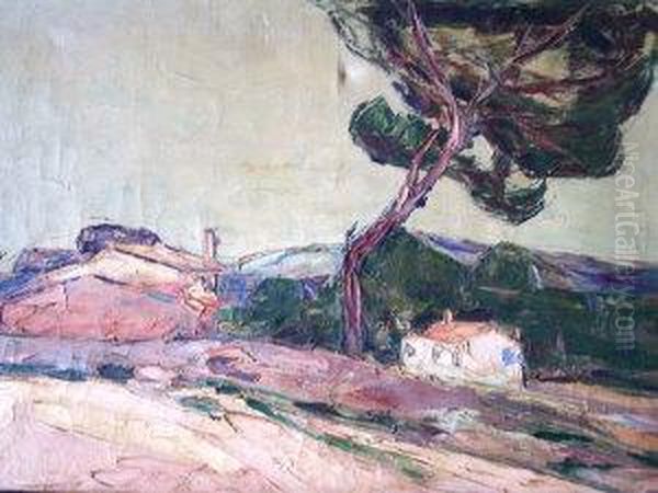 Windswept Landscape Oil Painting by Vladimir De Terlikowski