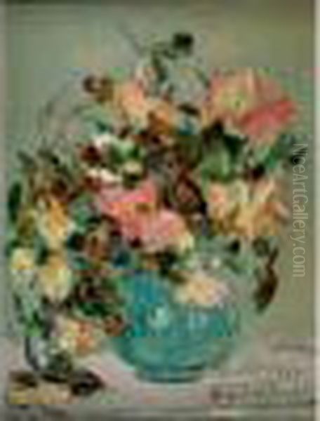 Vase De Fleurs Oil Painting by Vladimir De Terlikowski