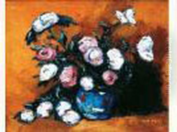 Bouquet De Roses Oil Painting by Vladimir De Terlikowski