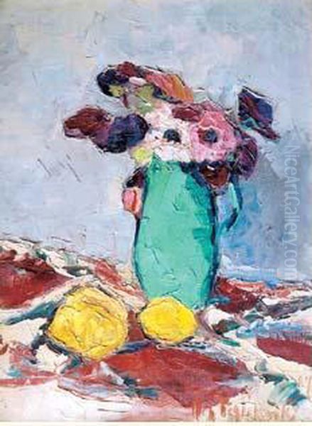 Fruits Et Bouquet D'anemones (1917?) Oil Painting by Vladimir De Terlikowski
