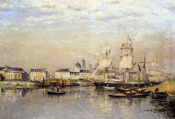 Caen: L'Orne Et La Couploe Saint-Jean, Dupuis La Rive Droite En Face Du Grand Cours Oil Painting by Stanislas Lepine