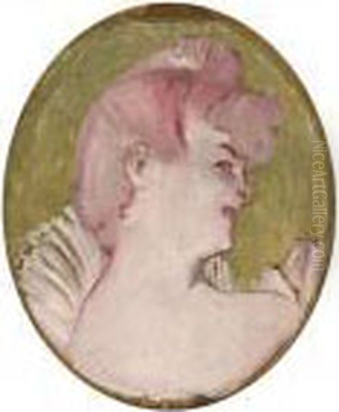 Portrait De Femme (medaillon 
Pour La Decoration Du Salon De La Maison De La Rue D'amboise, Paris) Oil Painting by Henri De Toulouse-Lautrec