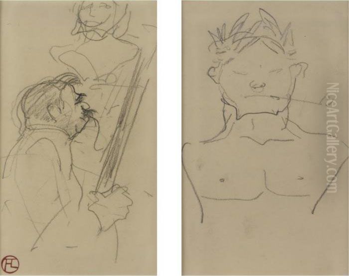 Vieilles Histoires, Portrait De 
Desire Dihau Jouant Du Basson And Buste Laure: A Double-sided Drawing, 
D.3.381-d.3.382 Oil Painting by Henri De Toulouse-Lautrec