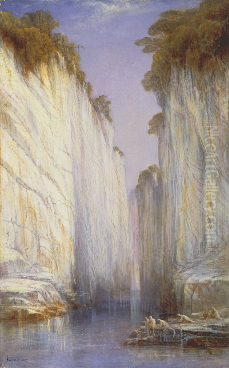 The Marble Rocks - Nerbudda Jubbolpore Oil Painting by Edward Lear