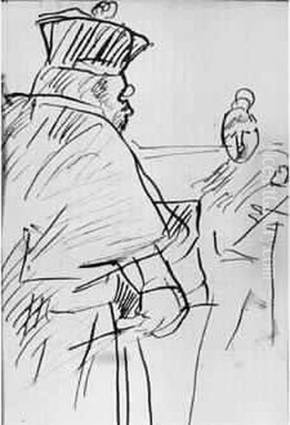 Caricature D'un Juge Recevant Une Oil Painting by Henri De Toulouse-Lautrec