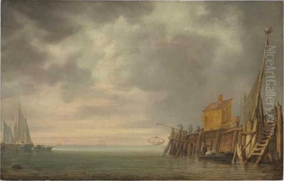 The Entrance To A Harbor Oil Painting by Simon De Vlieger