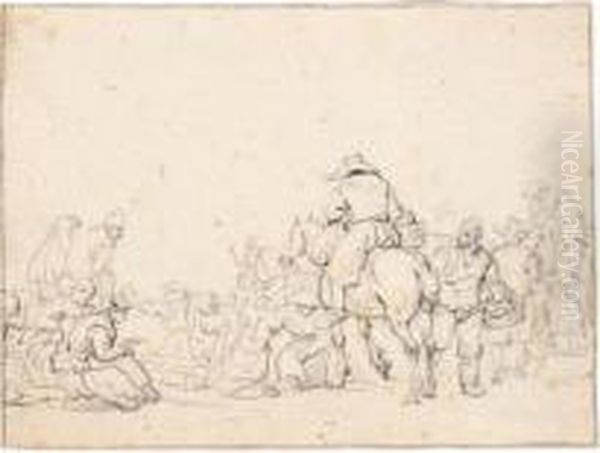 Peasants Packing Barrels Of Fish Oil Painting by Simon De Vlieger