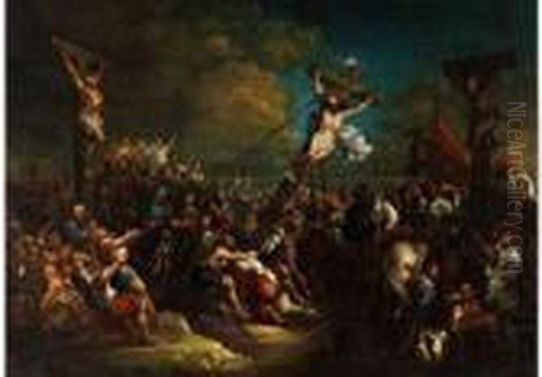 Die Kreuzaufrichtung Oil Painting by Maarten de Vos