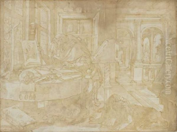 Saint Jerome Dans Son Atelier Oil Painting by Maarten de Vos