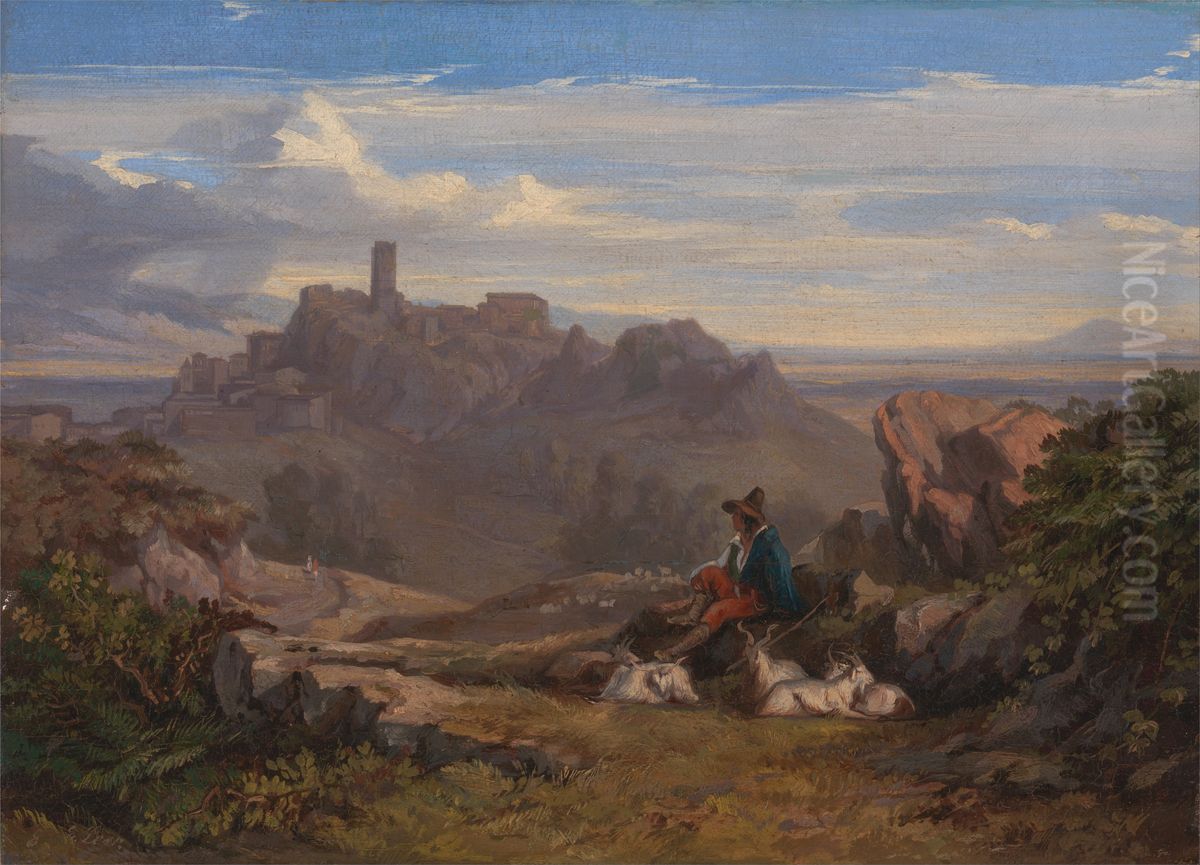 Landscape with Goatherd Oil Painting by Edward Lear
