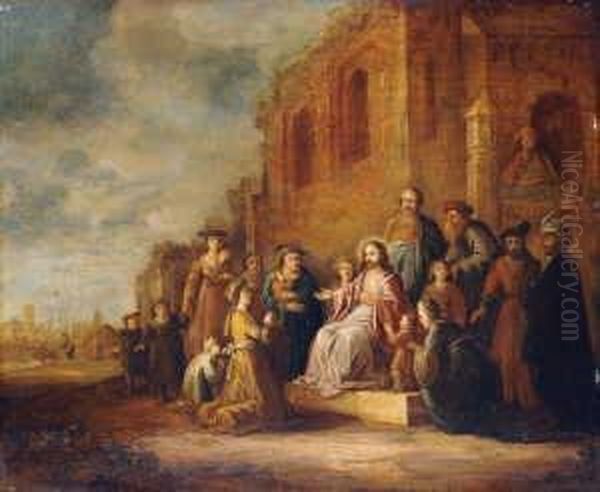 Christus Segnet Die Kinder (nach
 Markus 10, 13-16). Oil Painting by Jacob Willemsz de Wet the Elder