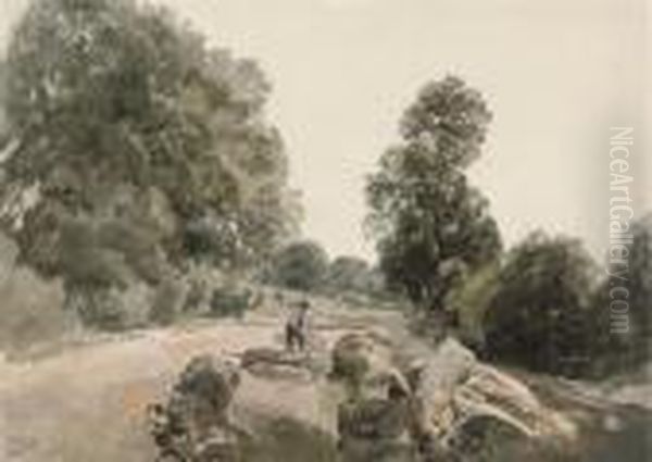 A Woodcutter On A Rural Track Oil Painting by Peter de Wint