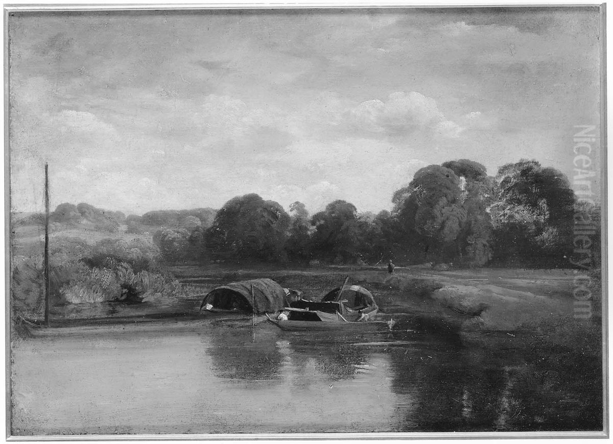 Barges On A River Oil Painting by Peter de Wint