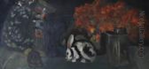 Rabbit And Ceramics On A Table Oil Painting by Willem de Zwart