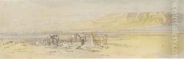 An encampment at sunrise, Gebel Alaka, Suez, Egypt Oil Painting by Edward Lear