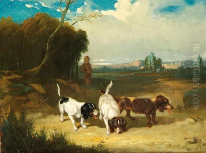 Les Chiens Oil Painting by Alexandre Gabriel Decamps