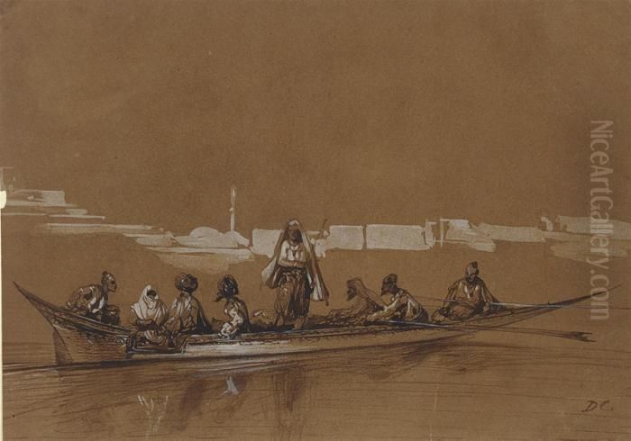 A Rowboat With Turkish Oarsmen Oil Painting by Alexandre Gabriel Decamps