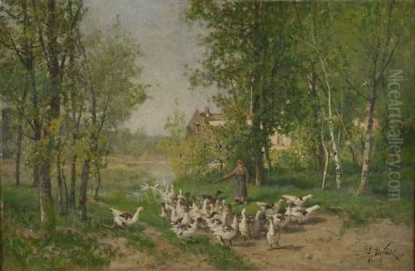 La Gardeuse D'oies
 Sur Sa Toile D'origine Oil Painting by Alexandre Defaux